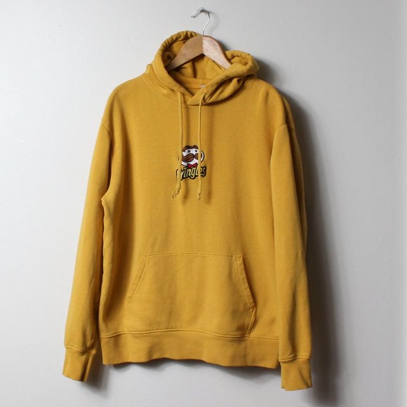 Pringles Hoodie Womens Medium Yellow Pullover w/ Hole - Picture 2 of 10